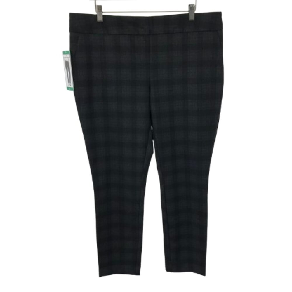 NWT Hilary Radley Womens Size XL Gray Black Slim Leg Ponte Knit Plaid Pants NEW